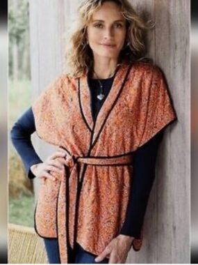 J-Jill Orange Paisley Kimono Cardigan one size